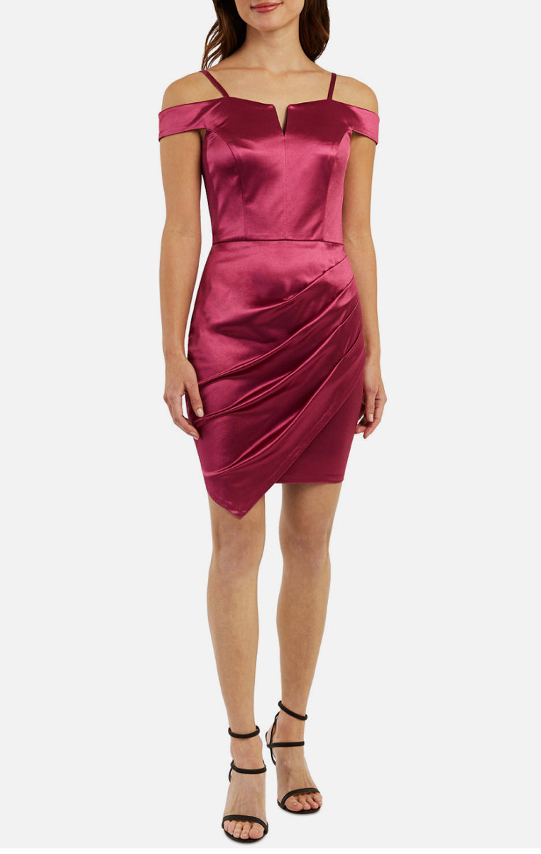 BCX Womens Satin Asymmetric Off-Shoulder