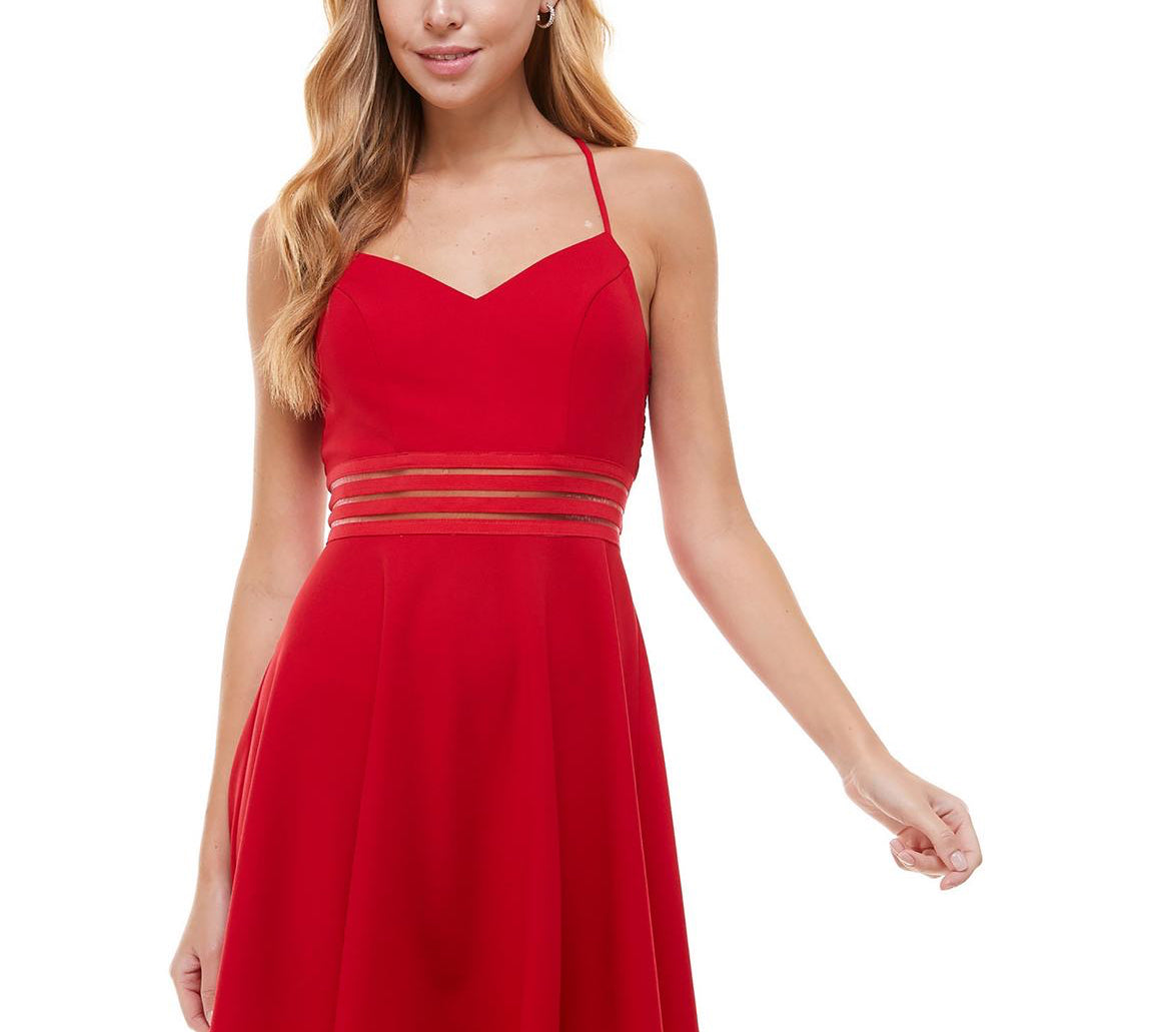 City Studio Juniors Womens Lace Back Mini Fit Flare Dress