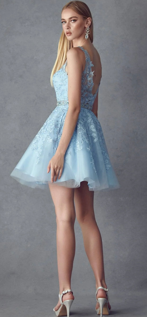 Juliet 853 Homecoming Short Dress Floral Lace Applique A-Line