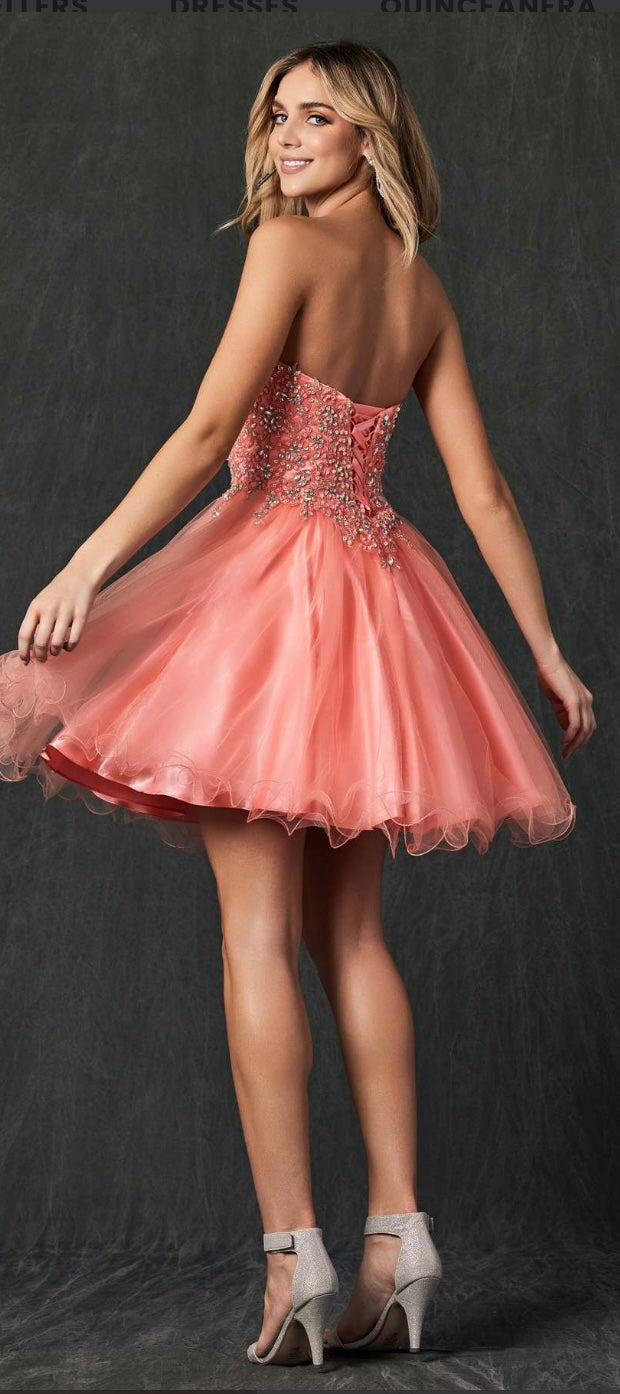 Juliet 787 Strapless Applique Jeweled Bodice Short Dress