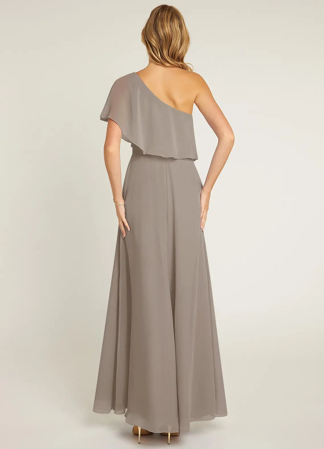 AZAZIE LIZZY
Taupe A-Line One Shoulder Chiffon Dress