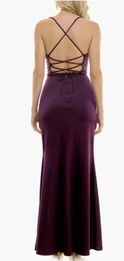 Speechless plated side slip sleeveless satin gown