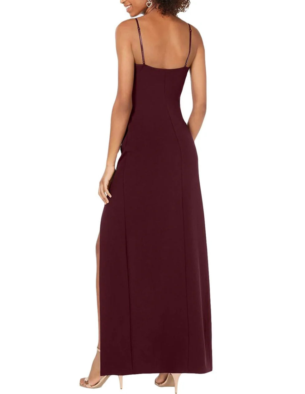 JUNIORS SLIT V-NECK EVENING DRESS