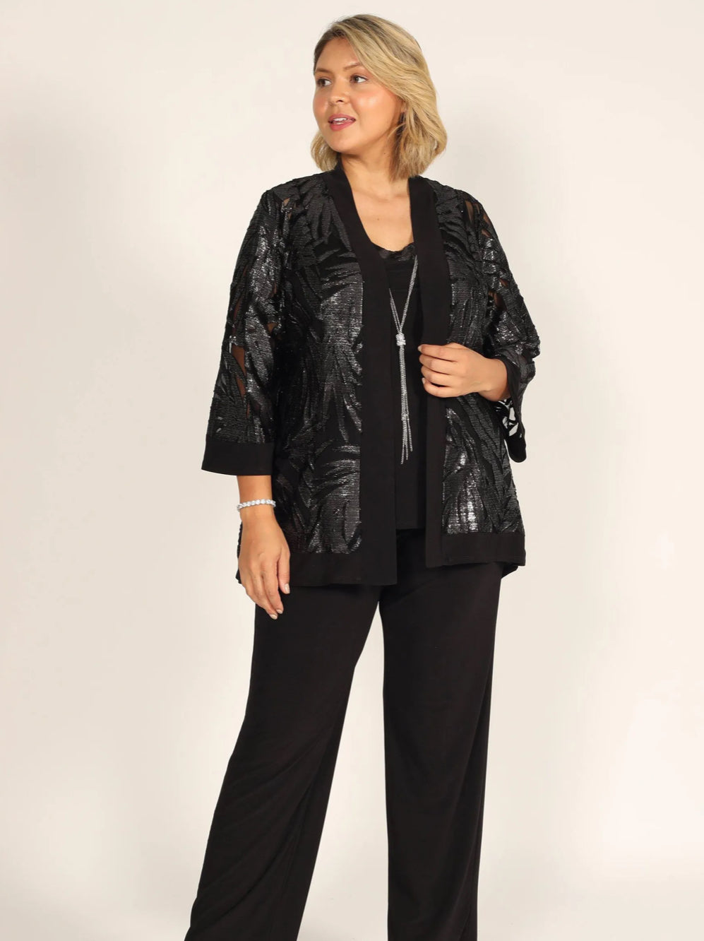 R&M RICHARDS 7547 THREE-PIECE MESH PANT SUIT