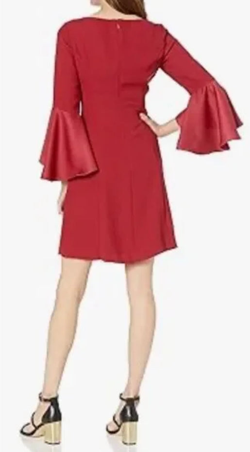 Adrianna Papell Women's Crepe-Back Satin Ruffle Sleeve Dress