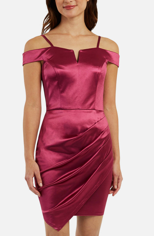 BCX Womens Satin Asymmetric Off-Shoulder