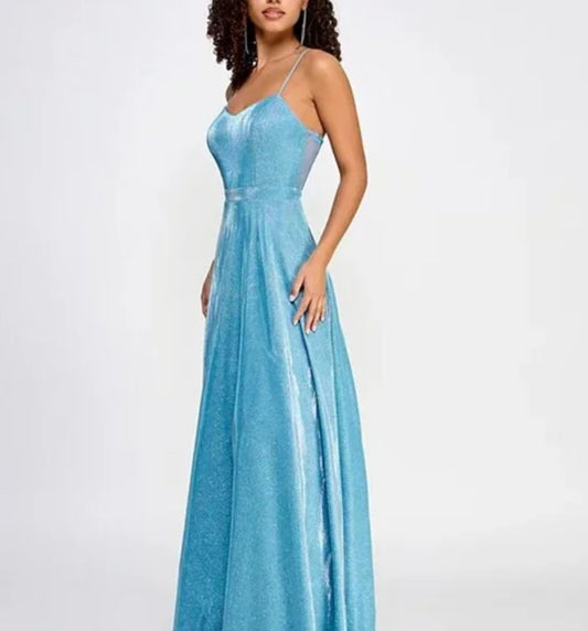 JUNIORS SHIMMER LONG EVENING DRESS