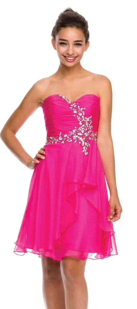 Beaded Short Strapless Sweetheart Dress with Corset Back by Juliet 741