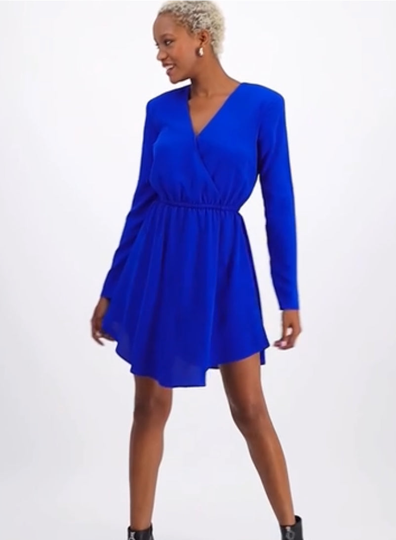 Women's V-Neck Long-Sleeve Mini Dress