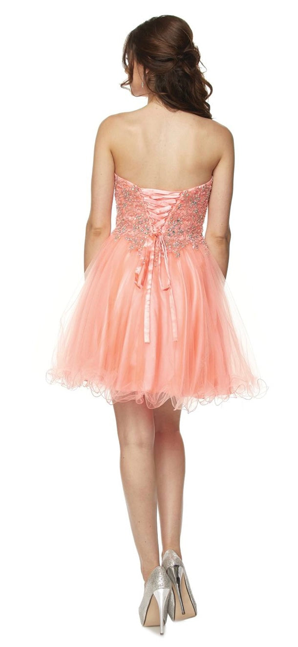 Juliet 787 Strapless Applique Jeweled Bodice Short Dress