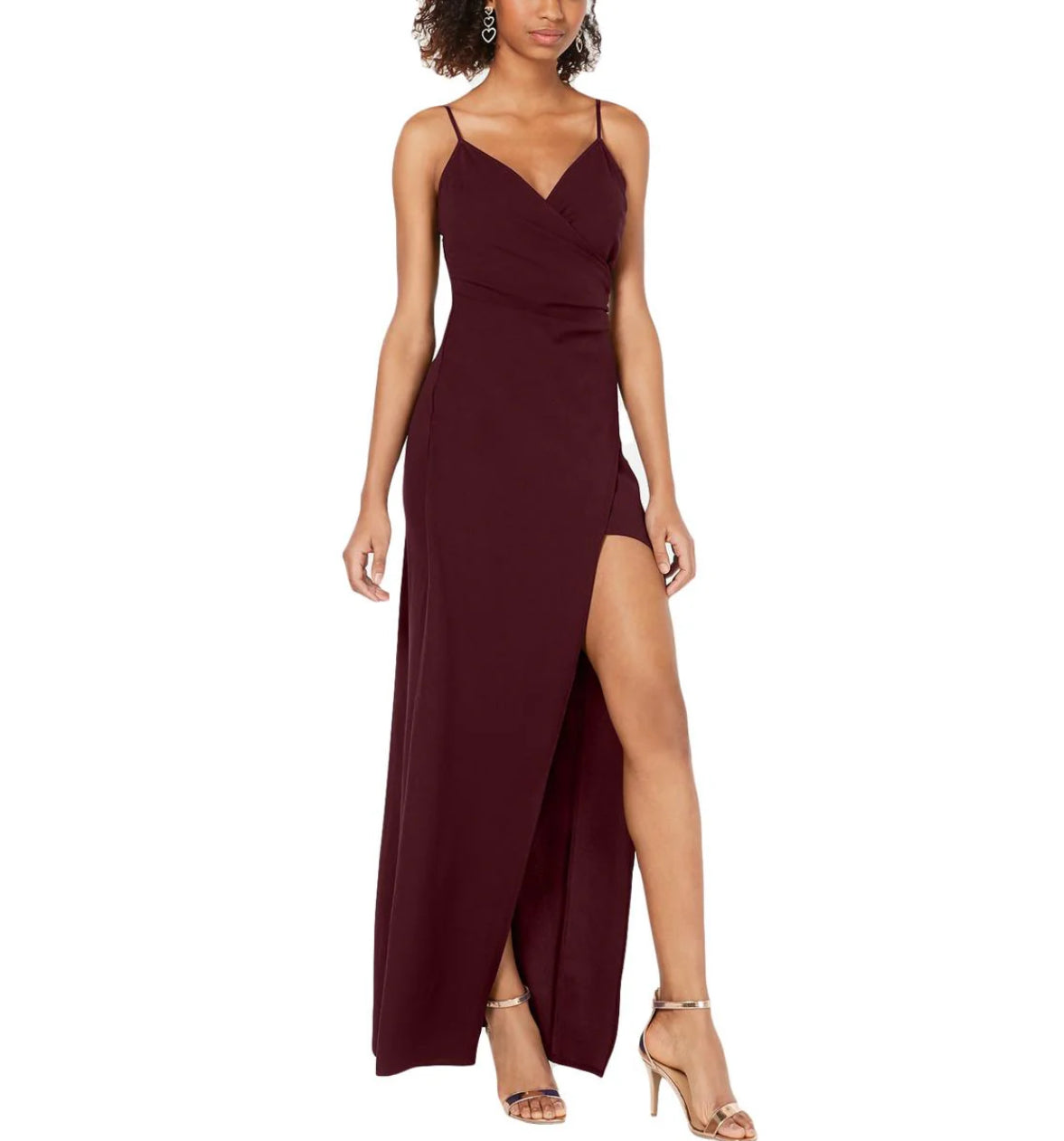 JUNIORS SLIT V-NECK EVENING DRESS