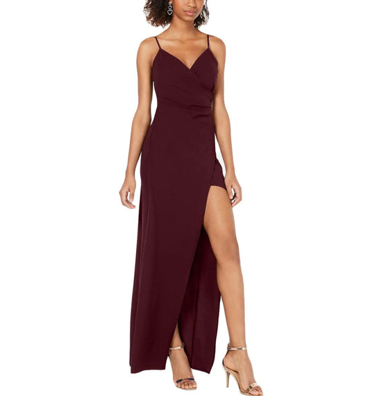 JUNIORS SLIT V-NECK EVENING DRESS