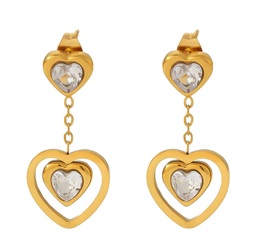 18K GOLD PLATED STAINLESS STEEL "HEARTS" EARRINGS, INTENSITY