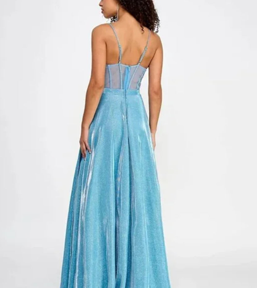 JUNIORS SHIMMER LONG EVENING DRESS