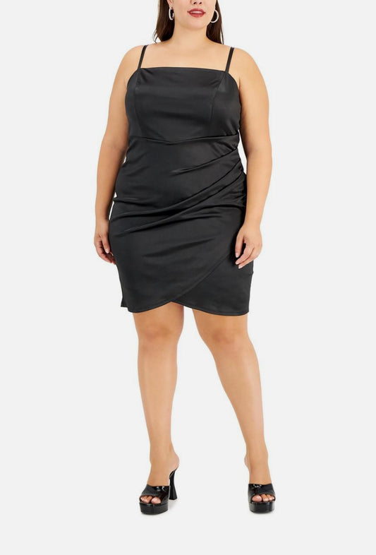 Emerald Sundae Womens Black Solid Satin Bodycon