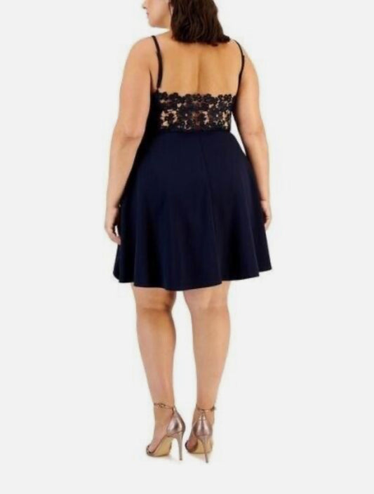 City Studios Trendy Women’s Plus Size Lace-Back Skater Dress