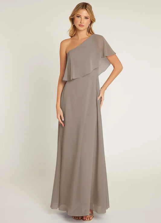AZAZIE LIZZY
Taupe A-Line One Shoulder Chiffon Dress