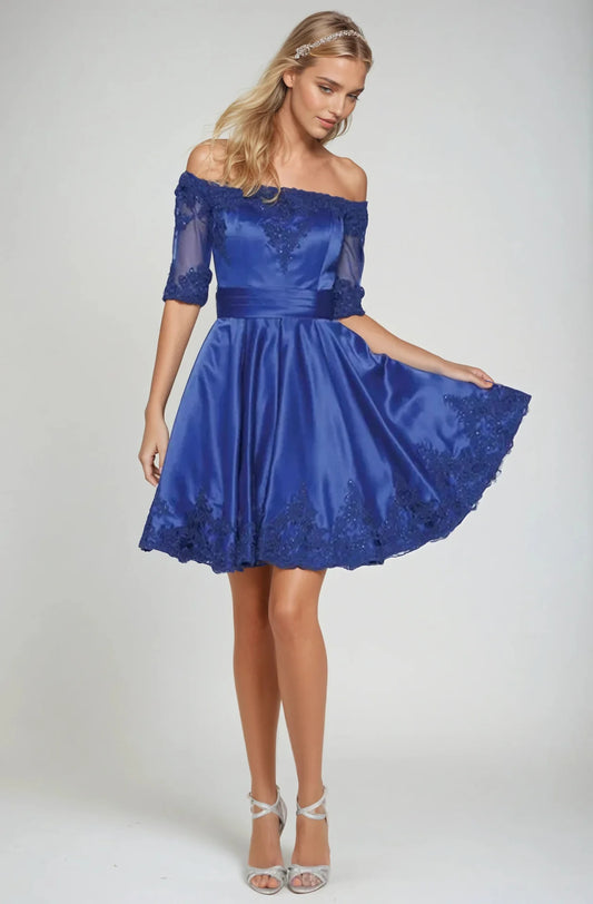 Juliet 804 Short Homecoming A Line Lace Applique Cocktail Dress