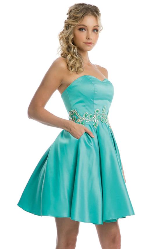 Juliet 769 Mini Short Beaded Applique Cocktail Dress