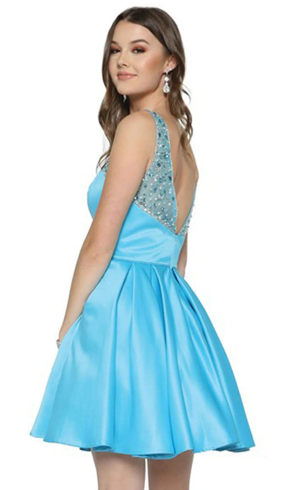 Juliet 808 Sleeveless Short Dress Beaded Illusion Neckline