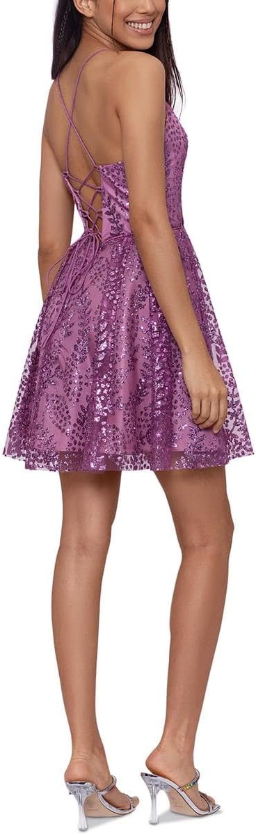 Blondie Nites Womens Sequined Mini Party Fit & Flare Dress Juniors