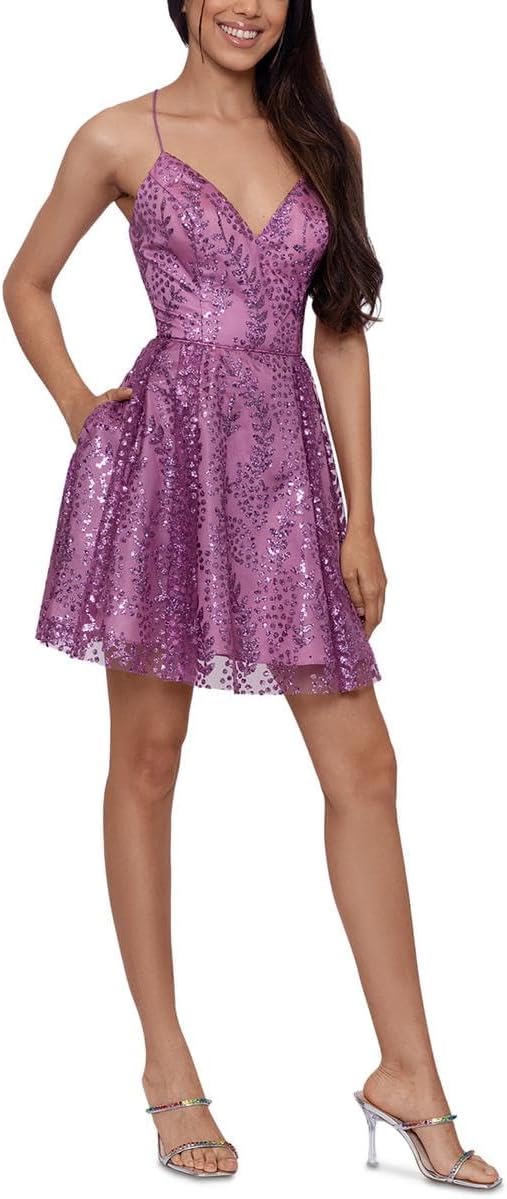 Blondie Nites Womens Sequined Mini Party Fit & Flare Dress Juniors