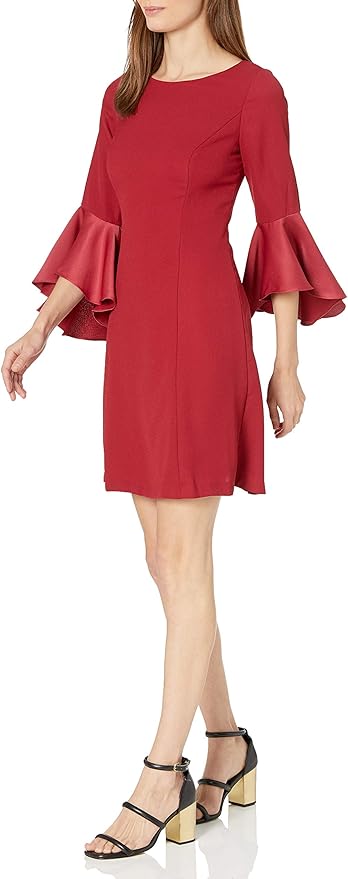 Adrianna Papell Women's Crepe-back Satin With Ruffle Sleeve Dress