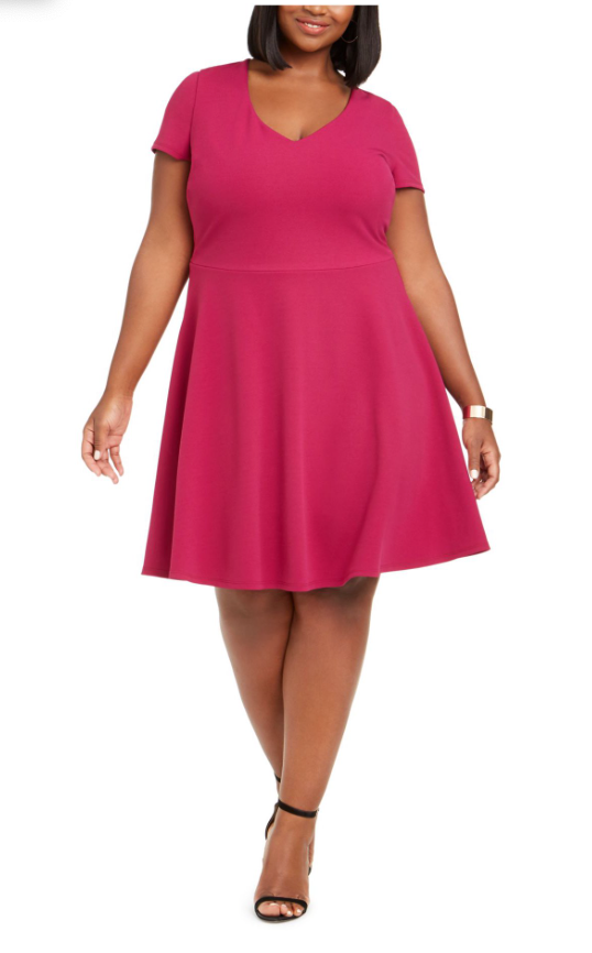 B. Darlin Women's Juniors Plus Tie Back Fit & Flare Dress: Berry