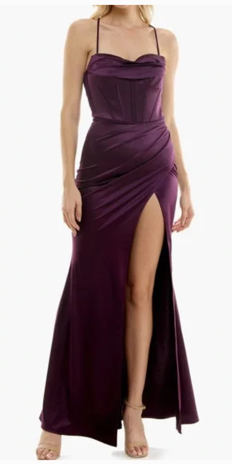 Speechless plated side slip sleeveless satin gown