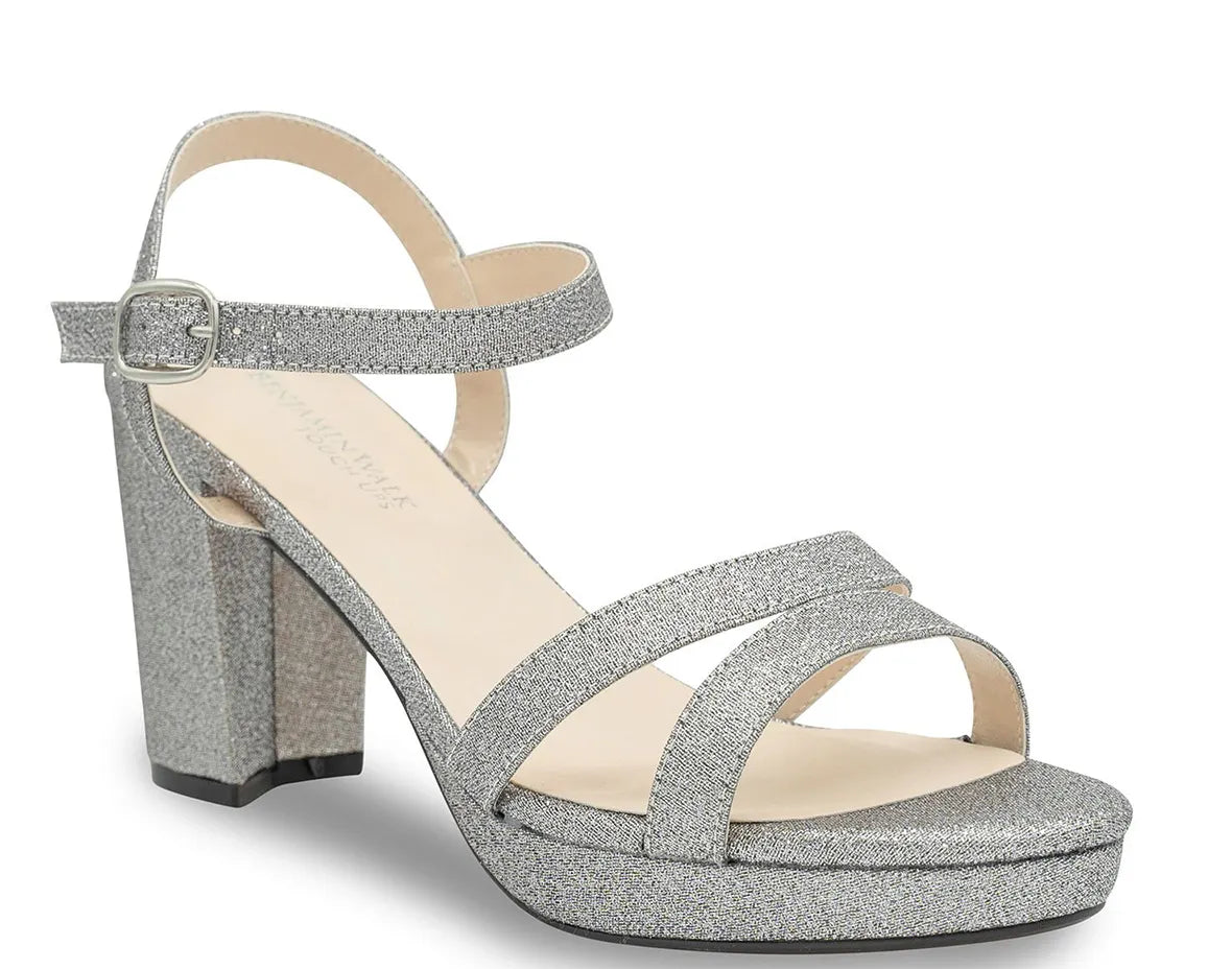 HARMON Pewter Glitter Block Heel Open Toe Platform Sandals