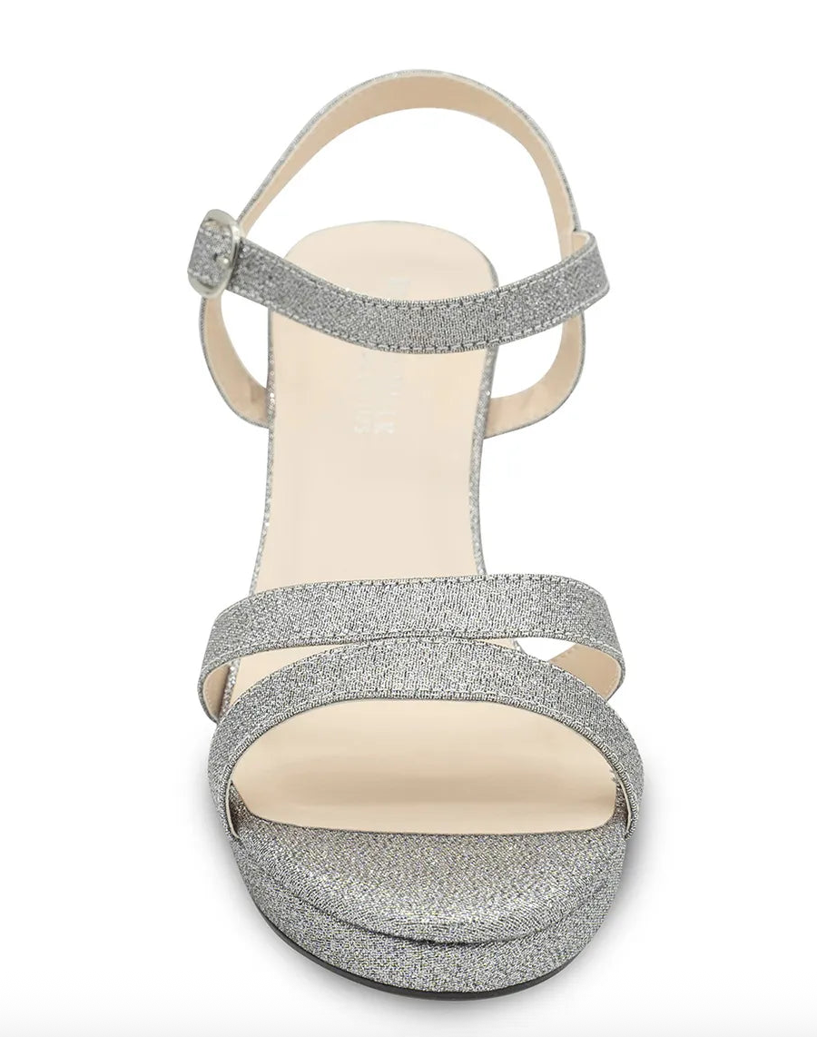 HARMON Pewter Glitter Block Heel Open Toe Platform Sandals