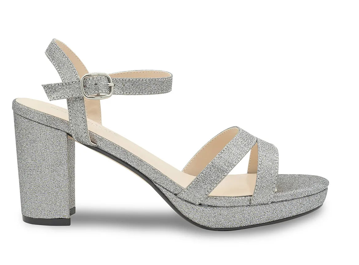 HARMON Pewter Glitter Block Heel Open Toe Platform Sandals