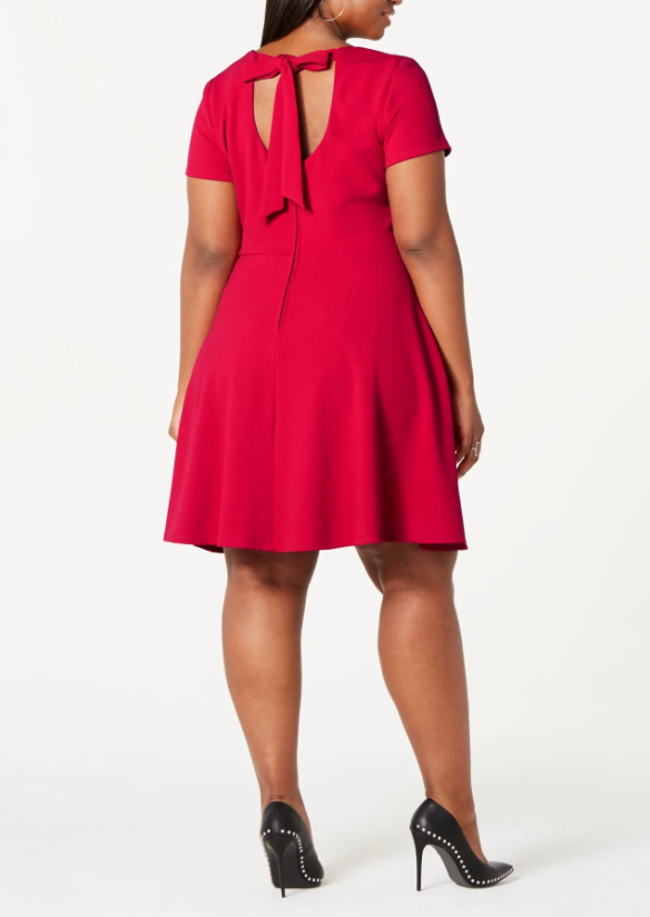 B. Darlin Women's Juniors Plus Tie Back Fit & Flare Dress: Berry